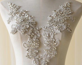 Appliques en strass, garnitures d'appliques perlées scintillantes, écusson en cristal à broder pour robe de mariée, robe de soirée