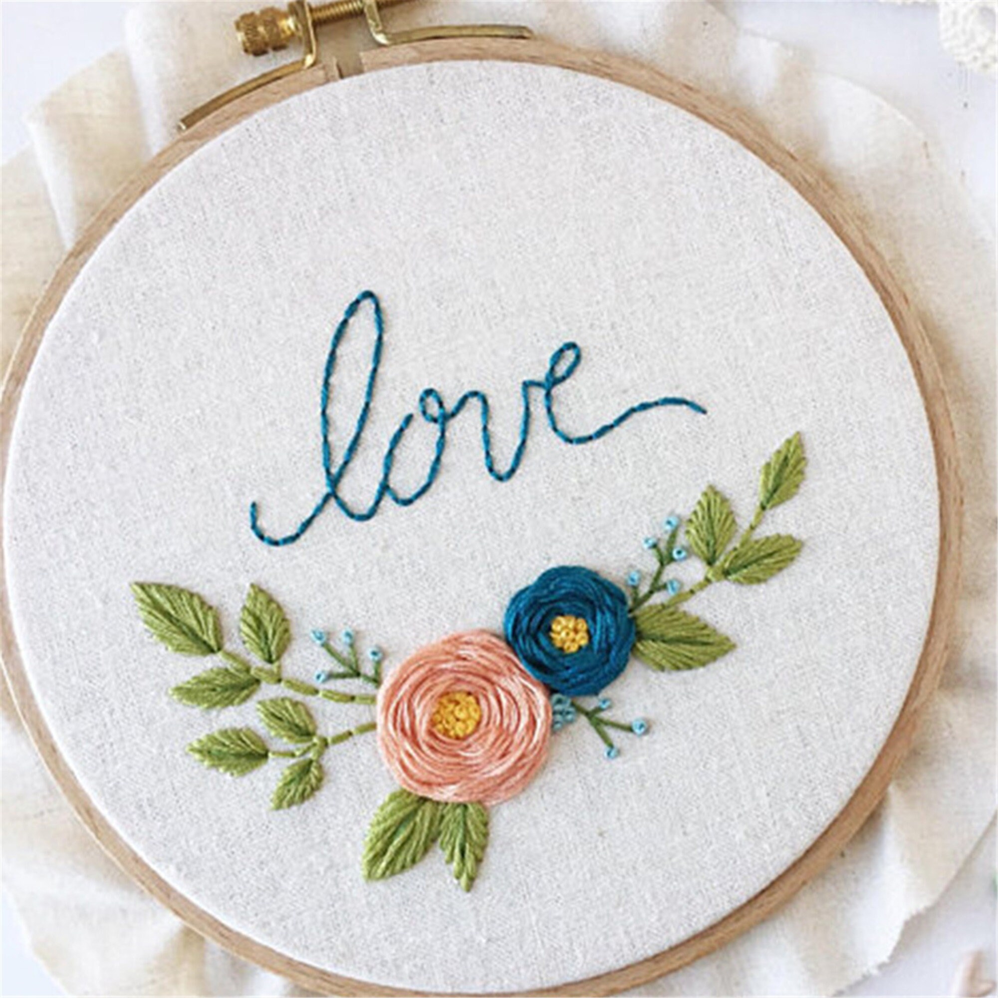 DIY Embroidery Wall Art Kit Beginners Needlework Floral Wreath Etsy