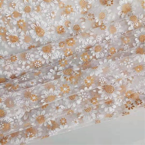 Sun Flower Print Tulle Lace Fabric Sun Floral Embroideried Lace Fabric for Prom Dress Evening Gown Garment 61 inches Width