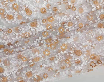 Sun Flower Print Tulle Lace Fabric Sun Floral Embroideried Lace Fabric for Prom Dress Evening Gown Garment 61 inches Width