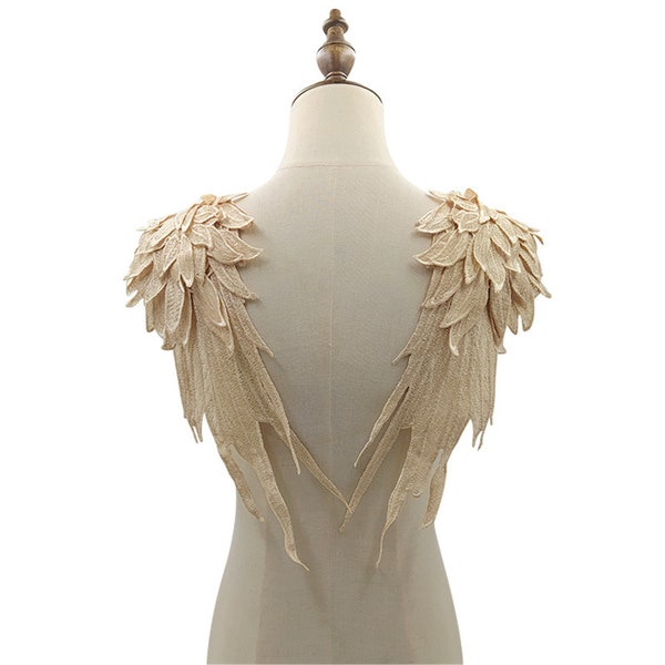 1 Pair Guipure Women Sew on Angel Wing Neckline Lace Trim Applique Embroidery Angel Wing Lace Patch for Dress Craft Object