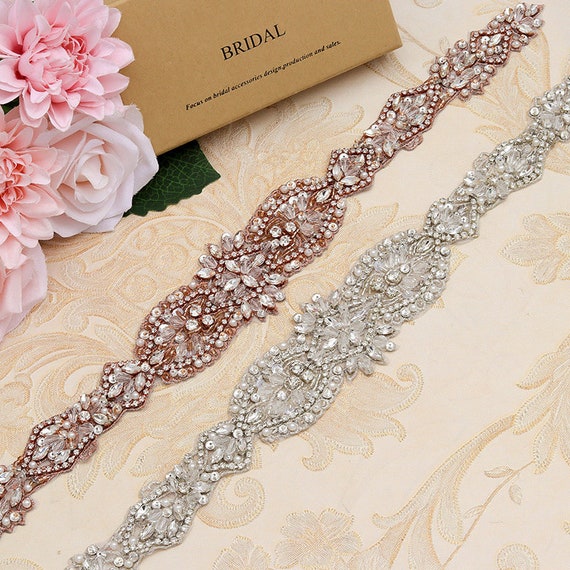 Gold Beaded Applique Sash on Black Ribbon Amazon.com: ShiDianYi Wedding Rhinestone Applique, Trim for  main image 3