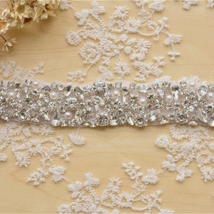 Sparkling Rhinestone Appliques, Crystal Beaded Pearl Trimming, Hot Glued Rhinestone Belt for Wedding Dress,Bridal Garter