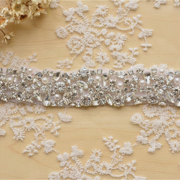 Appliques de strass étincelantes, garniture de perles de cristal, ceinture de strass collée à chaud pour robe de mariée, jarretière de mariée