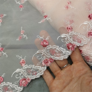2 Yards Pink Exquisite Rose Flower Embroidery Costume Gown Trim 9 Inches Wide Tulle Edging For Doll making Costume DIY