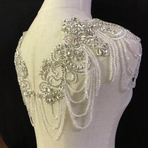 Deluxe Strass Kralen Kwastje Applique voor Prom Party Jurk Crystal Neckline Trims Drop Charm voor Strand Trouwjurken 1 Pc