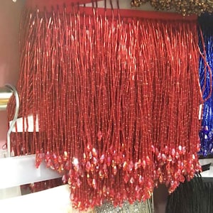 Garniture à franges pendantes, garniture à franges perlées, garniture à grosses perles pour costumes de danse, robe de soirée vendue par 1 mètre Rouge