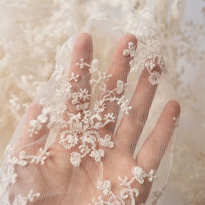 Blossom Costume Lace Tulle Ivory Floral Embroidery Wedding Gown Fabric for Prom Dress Lyrical Dance Costumes 47 inches Width 1 Yard