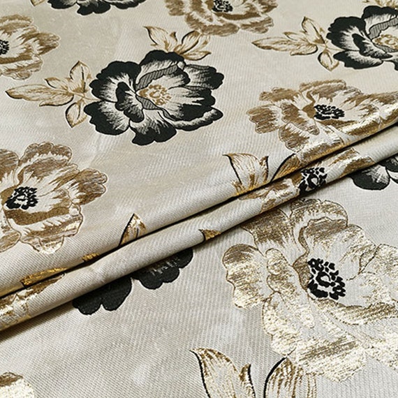 Luxury Blossom Brocade Dress Fabric Golden Fringe Flower