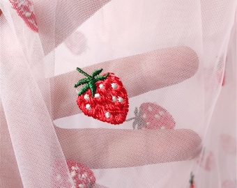 Sweet Strawberry Embroidery Lace Mesh Lace Fabric Gauze for or DIY Girls Bady Dress, Wedding Dresses, Prom Dresses Sold by 1 yard