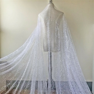Silver Sequined Lace Fabric Sparkle Wedding Dress Lace Tulle for Wedding Dress 55 inches Width Sold by 0.5 Yard