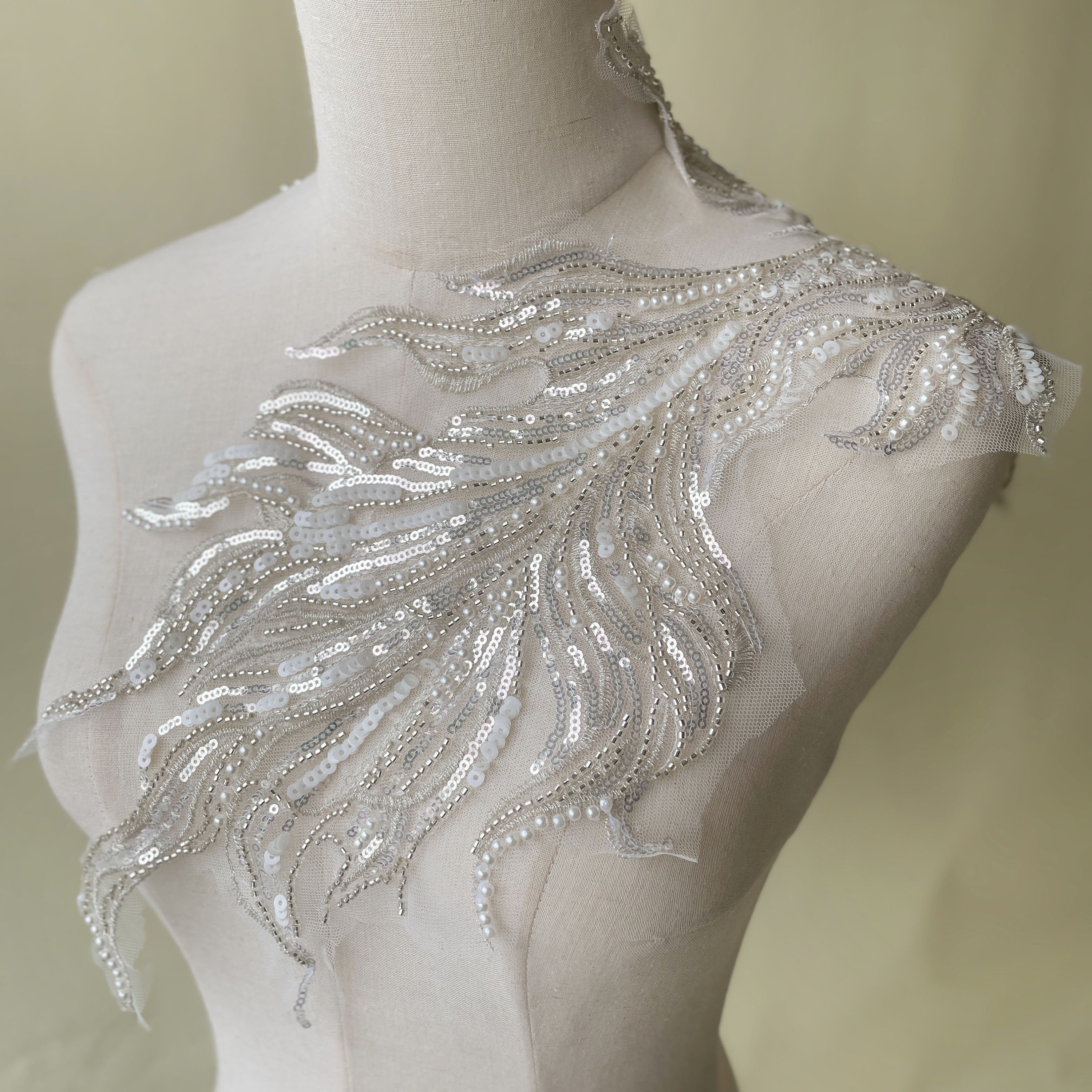 Fish Lace Pattern Delicate Beaded Sequins Fish Lace Applique Sewing Fish Patches ...