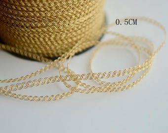 5 Yard 5mm Gold Metallic Braided Trim, 0.5cm Gold Lace Ribbon for DIY Crafts, Delicate Gimp Braid for Doll Clothes Costume Sewing Supplies