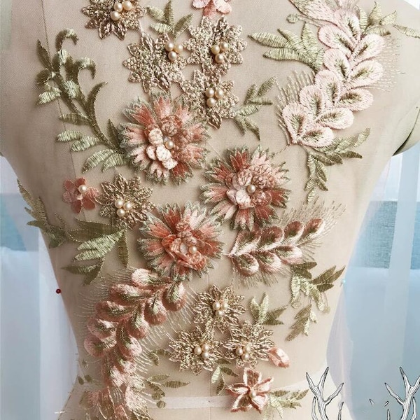 Perle florale 3D en dentelle avec motif cristal brodé, patch floral exquis, ajout délicat pour les projets d'artisanat de costumes de danse