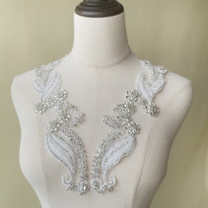 Silver Rhinestone applique,Sparkling Beaded Appliques Trims,Embroidery Crystal Patch for Wedding Dress,Evening Gown