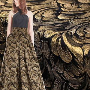 Metallic 57"  Feather Embroidery Floral Jacquard Fabric Jacquard Brocade Jacquard Fabrics For Haute Couture Costume By the Yard