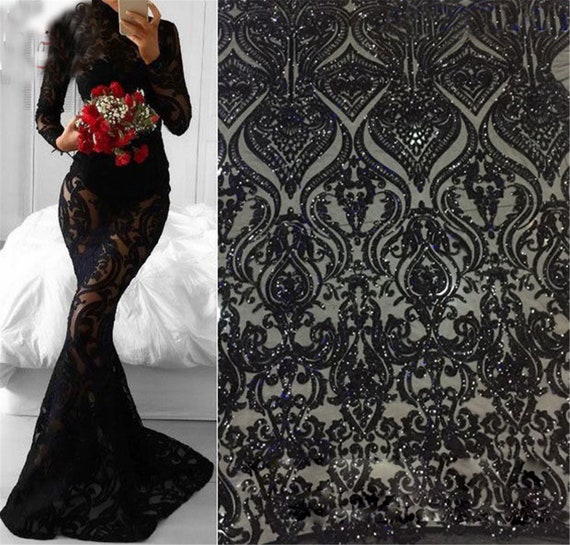 Gold Lace Fabric Embroidery Floral Lace Golden Lace Black Mesh 59'' Wide  for Bridal Dress Evening Gown 1 Yard -  Canada