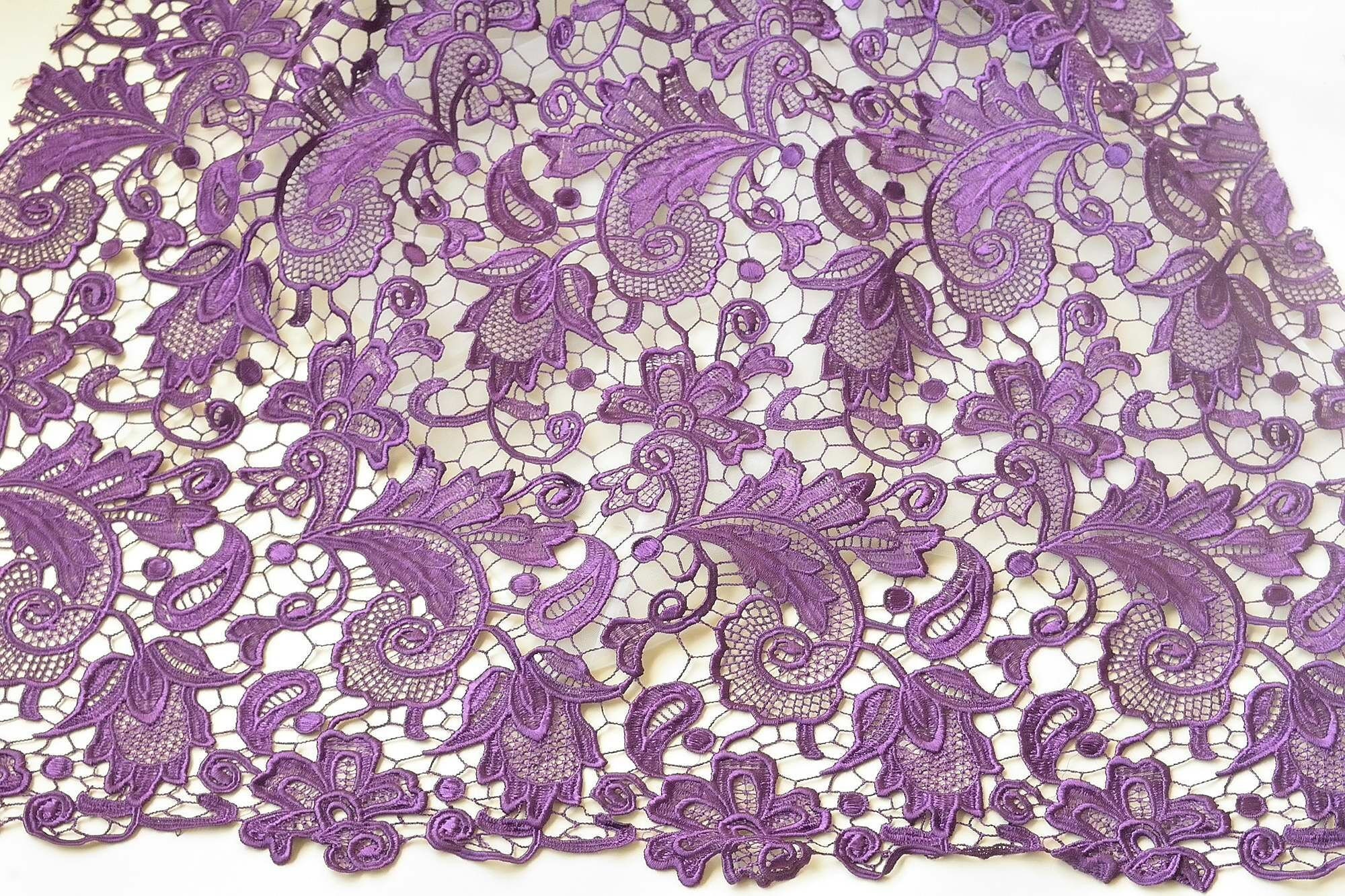 Purple Guipure Lace Fabric Embroidered Flower Fabric Wedding Etsy