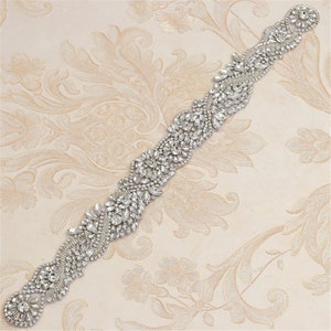 Rhinestone Applique Trim for Wedding Dress Belts Iron on Crystal Flower Embellishment Sash Belt Trimming