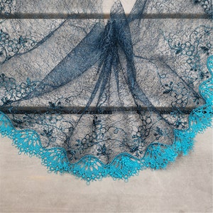Fita de renda bordada de flores, duas jardas, azul real, traje, vestido, guarnição, 7.4 polegadas de largura, borda de tule para fazer bonecas, fantasia diy