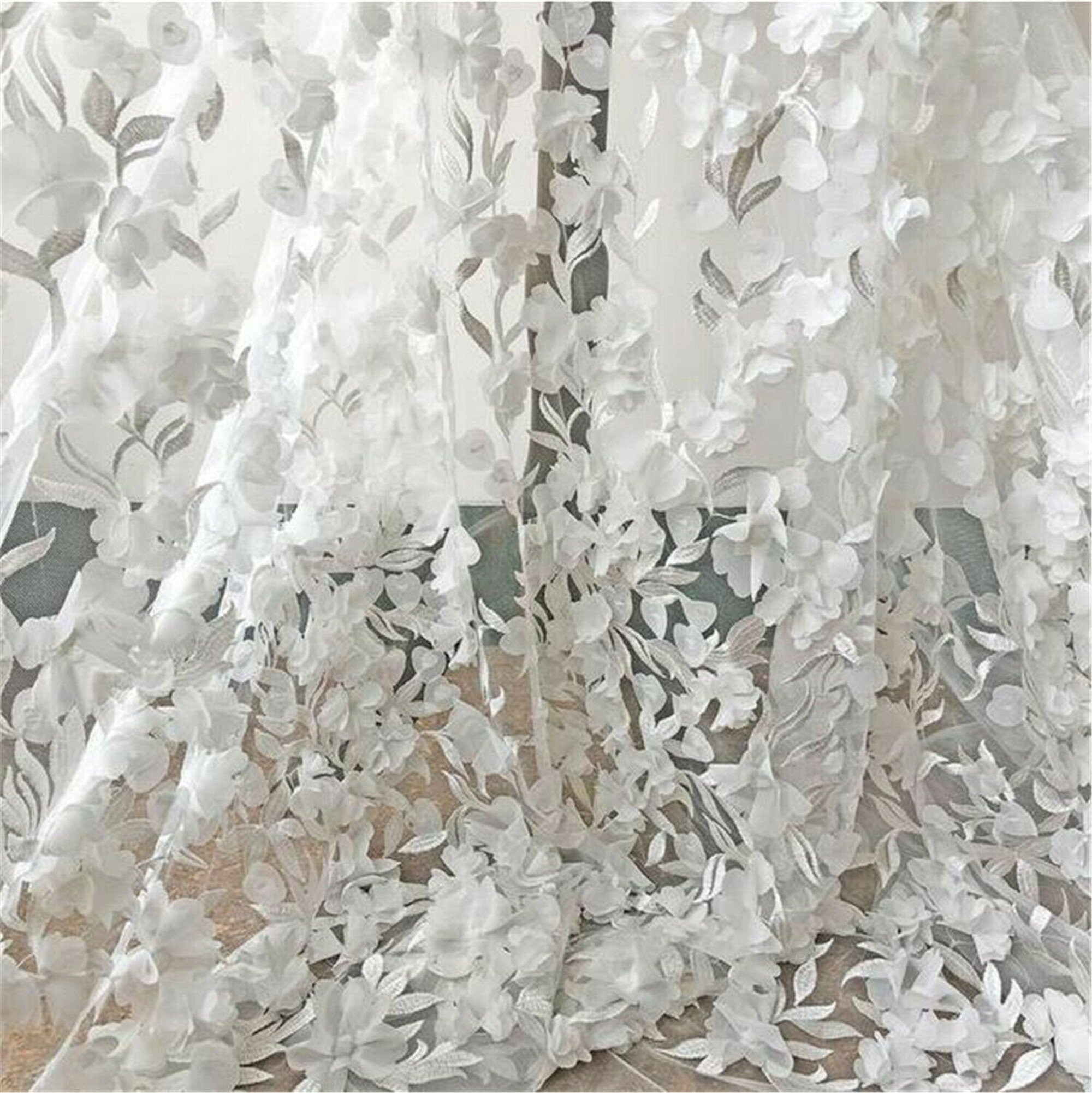 Stunning Blossom Lace Fabric 3D Flower Embroidery Vines Lace by The Yard  for Wedding Dresses Bridal Ballgown 59 inches Width Off-White Color