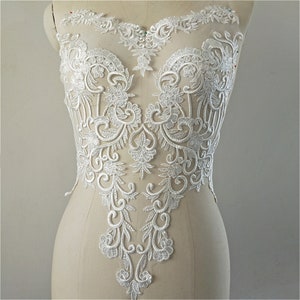 Delicate Floral Bridal Embroidery Applique Off white Wedding Gown Motif Lace DIY Trim for Dance Costumes Prom Dress 1 Pc