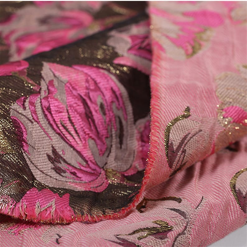 Lotus Embroidery Elegant Fabric Brocade Fabric Jacquard - Etsy