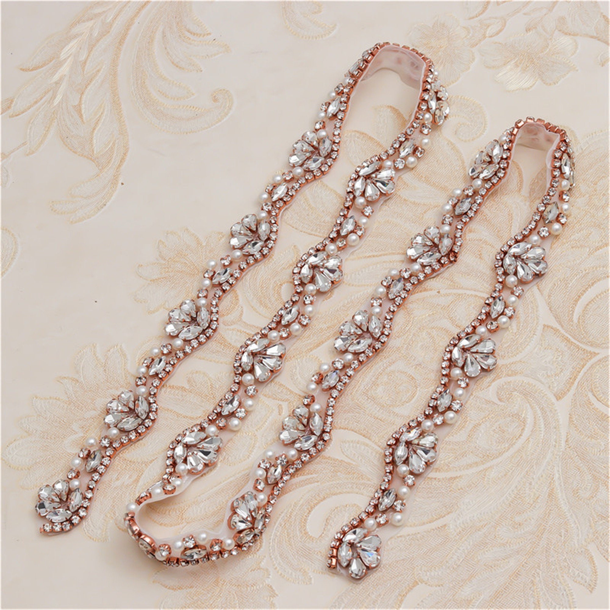 Rose Gold Bridal Applique Rhinestone Wedding Applique Hot 