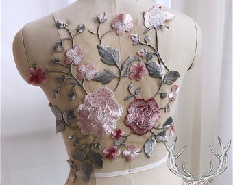 Blossom Appliques,Delicate Embroidery Floral Patch,Rustic Lace Applique Antique Dress Accessories