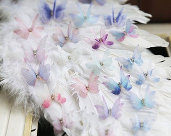 3D Butterfly Double Layer Lovely Rhinestone Butterfly Lace Motif  Dreamy Color lace Appliques for gown, garter, sash, headpieces 4 Pieces