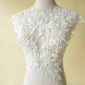 Bodice Lace Applique Off White Beaded Embroidery Lace Motif Wedding Accessory Floral Lace Patch Embroidery Flower Applique 1 Piece
