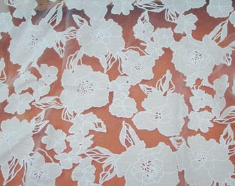 Off white Floral Organza Fabric by the Yard, Sheer Organza flower fabric for Wedding Dress, Bridal Veil, Romantic Sheer Fabric for Sewing
