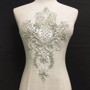 Vintage Bridal Dress Beaded Applique Embroidery Crystal Sewing Patch for Boho Dresses,Evening Ballgown 1 Pc