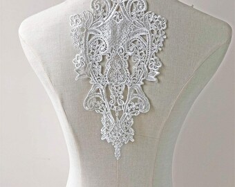 Embroidery Lace Motif, Floral Lace Motif Trim, Wedding Lace Applique Vintage Lace Patch Off-White Bridal Gown Accessories 1 Piece