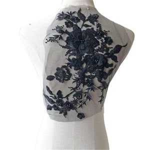 Black Rhinestone Beading Lace Applique 3D Blossom Sequined Flower Patches Embroidery Appliques Motif Sewing Hems For Bridal Evening Gown