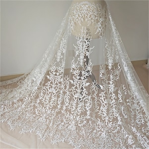 51" Off white Classic Retro Design Embroidery Tulle Lace Bridal Dress Lace Fabric For Bridal Dress, Gown Bodices, Craft Making By Yard