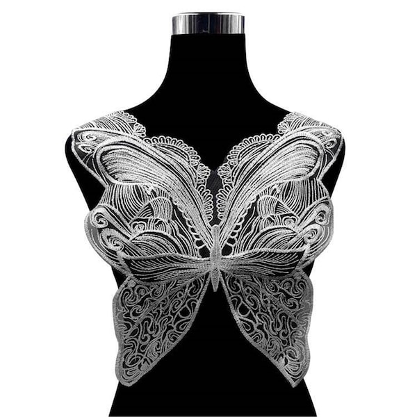 Butterfly Wedding Gown Large Appliques Organza Embroidered Lace Collar Sew On Patches for Skirt Wedding Dress DIY Decoration 1 Piece