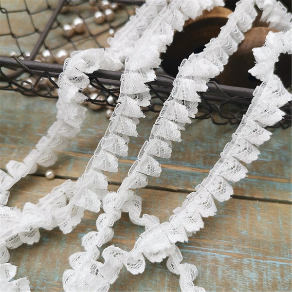 5 Yard Off-white Pleated Folds Non-elastic Lace Trim Lace Accessories 0.59 Inches Wide For Skirt Cuffs Collar Barbie Baby Clothes Curtains