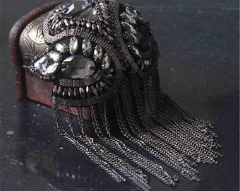 Shoulder Tassel Chain Epaulettes Rhinestone Epaulet Fringe Shoulder Badge Rhinestone Applique for wedding Dance Punk Costume
