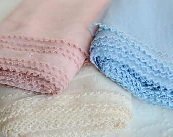 Pastel Mesh Lace Fabric by the Yard, Vintage Scalloped Edge Tulle Trim for Sewing Crafts, Romantic Bridal Veil & Doll Dress Lace