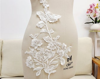 Off -White  Floral Leaf Lace Patch Motif Embroideried Flower Lace Appliques Wedding Dresses Bridal Gown Dance Costumes By 1 Piece