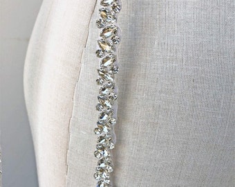 Rhinestone Crystal Trimming Diamante Belt Iron on Appliques for Wedding Dress Straps Sash Belt Headband Custom length