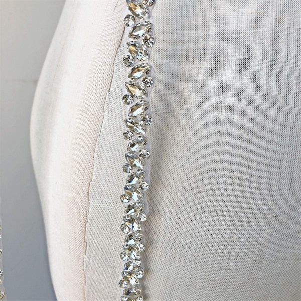 Rhinestone Crystal Trimming Diamante Belt Iron on Appliques for Wedding Dress Straps Sash Belt Headband Custom length