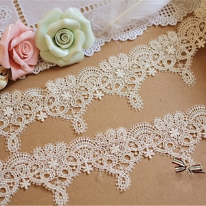 Floral Lace Trim, Embroidered Lace Fabric, Hollowed Floral Lace Trim, 2.5 inches Wide for Bridal Dress, Bodices,Craft Making, 1 meter