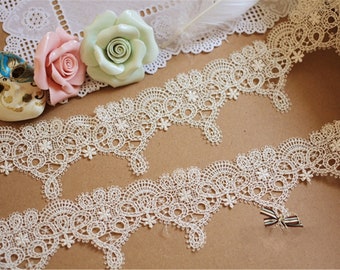 Floral Lace Trim, Embroidered Lace Fabric, Hollowed Floral Lace Trim, 2.5 inches Wide for Bridal Dress, Bodices,Craft Making, 1 meter