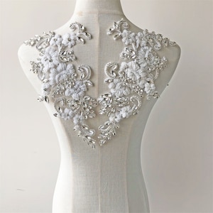 Deluxe Prom Dress Rhinestone Pair Sparkling Crystal Appliques with Embroidery Beads Flower Stitch Patch For Evening Gown