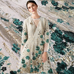 Vintage Grün Blumen Brokat Stoff Flora Jacquard Stoff Haute Couture Stoffe für Formanzug Bekleidung 57 Zoll Breite Verkauft Bulk Stock