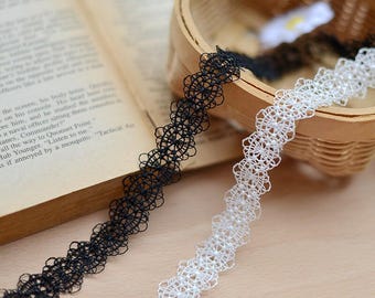 5Y Guipure Dainty Floral Crochet Lace Trim, White Black Scalloped Lace Ribbon for Sewing, Bridal, Costume DIY Crafting