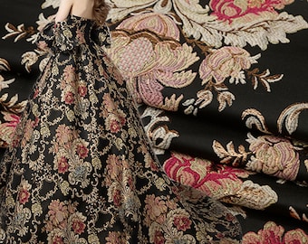 Vintage 57" Court style Embroidery Floral Jacquard Fabric Emboss Jacquard Brocade Jacquard Fabrics For Haute Couture Costume By the Yard
