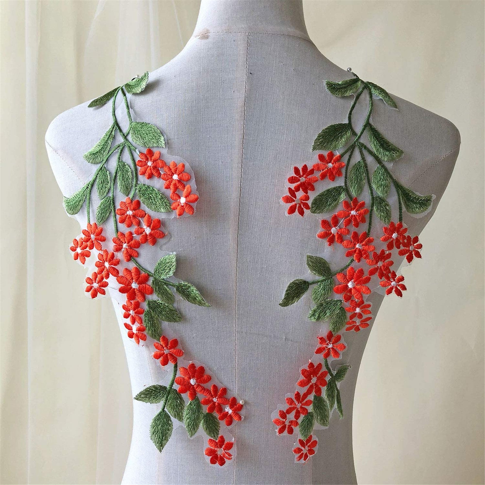 Green Sewing Applique Forest Leaves Lace Motif Trims Embroidery